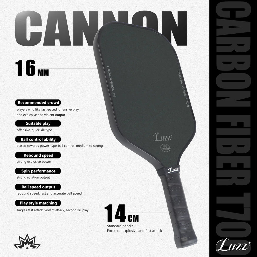 Luzzpickleball Cannon Paddle – T700 Carbon Friction Surface (Thermoformed)