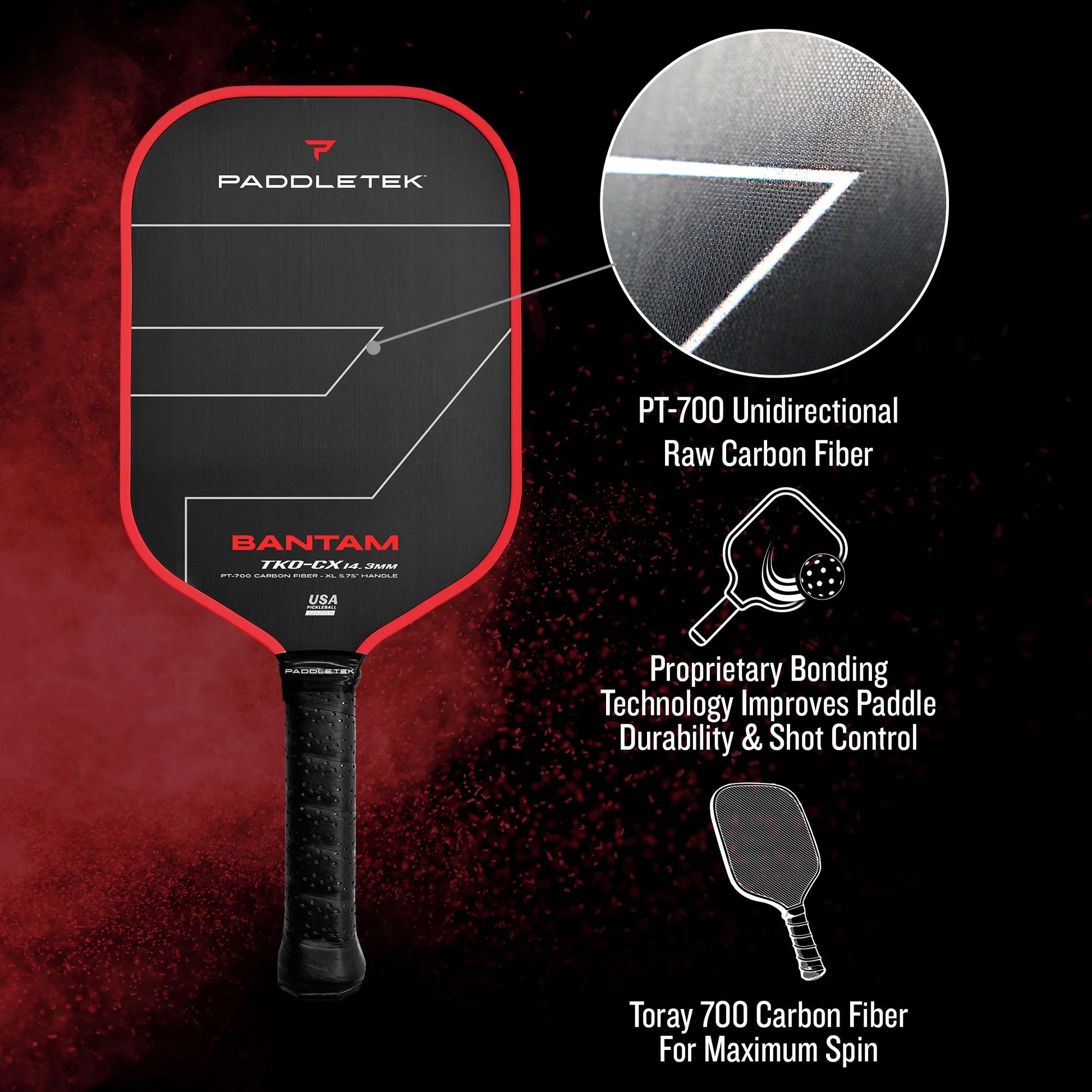 Paddletek Bantam TKO-CX 14mm Red Pickleball Paddle – Power, Precision, and Performance