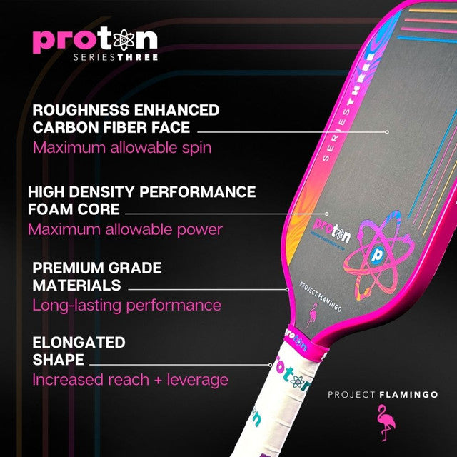 New Proton Series Three Project Flamingo 15mm Widebody Pickleball Paddle – Pink