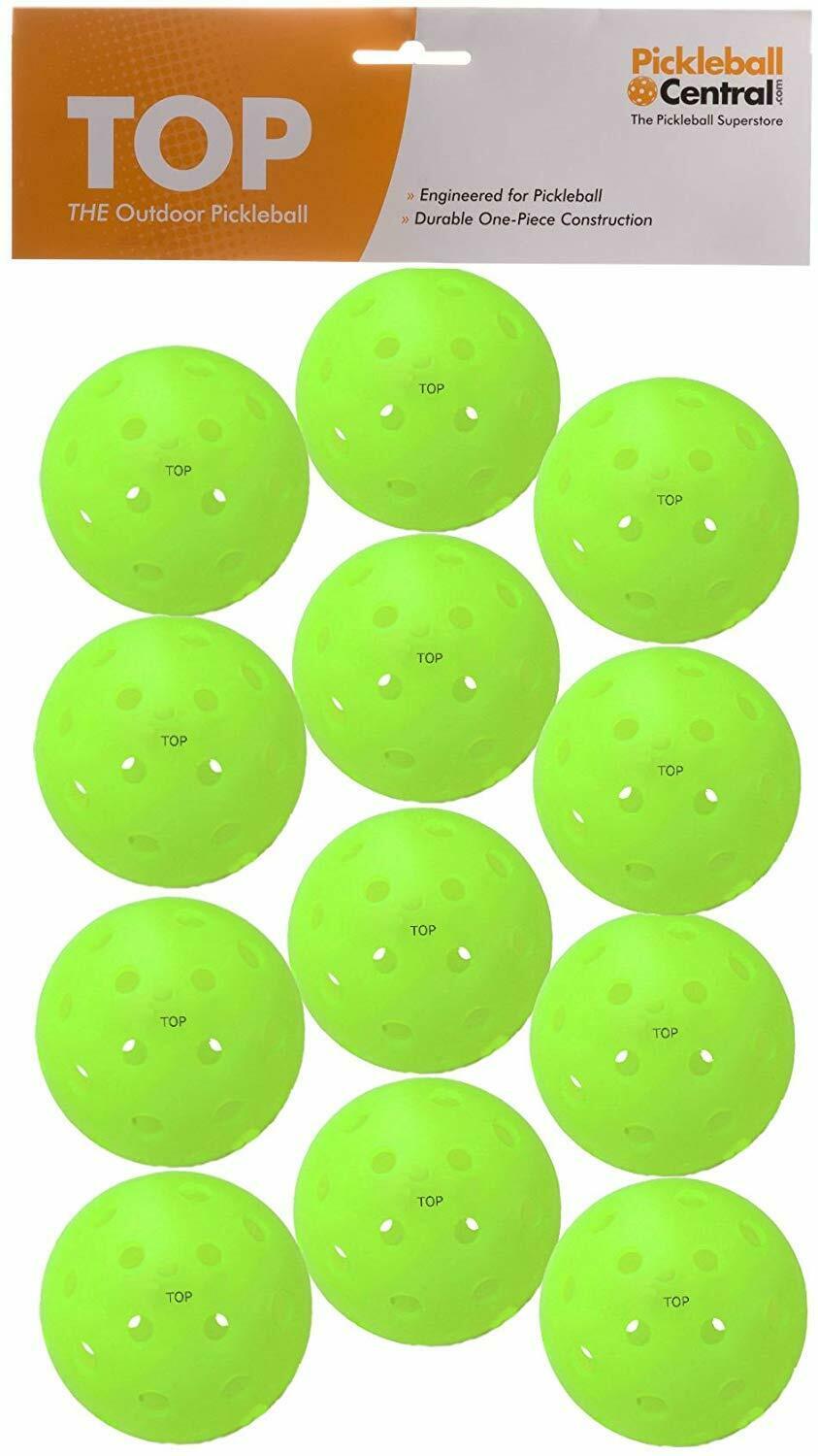 TOP Outdoor Pickleballs - Dozen (12 Balls) - NEON - GREEN